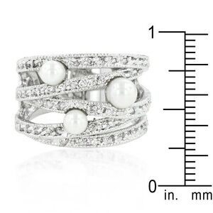 Premier Designs | Cocktail Ring Silver and Faux Pearl Size 6.5